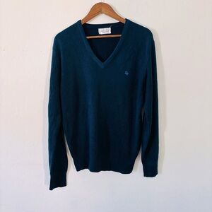 Vintage Christian Dior Men's V-Neck Sweater - Deep Blue Teal Size Large Mens 90s